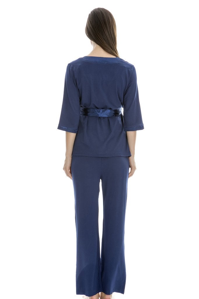 Bearsland Maternity Women's 3 Pieces Soft Nursing Pajamas Set Postpartum Sleepwear for Breastfeeding Blue - Image 5